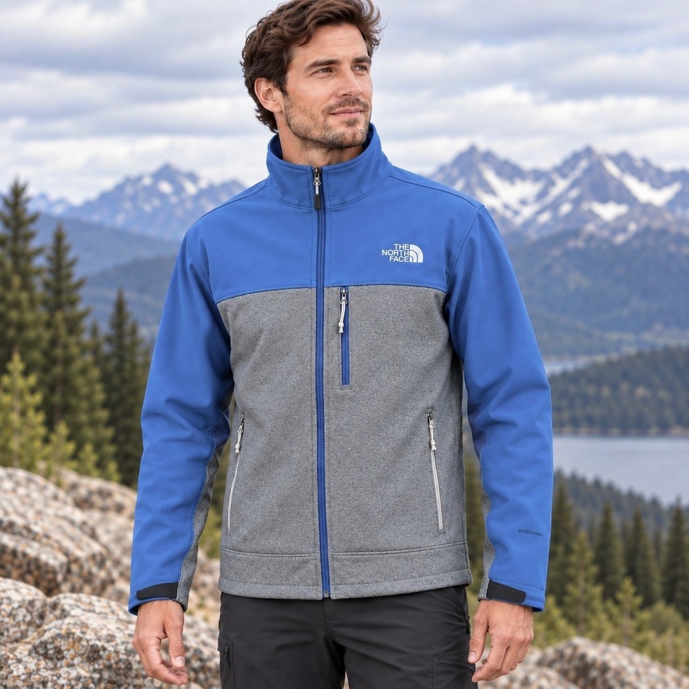 The North Face Apex Bionic WindWall Softshell Jacket Men's L Blue Gray Full Zip